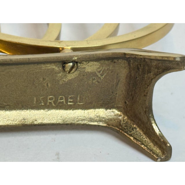 Metal Vintage Wainberg Israel Brass Hanukkah Menorah Mid Century Modern 9 Arm For Sale - Image 7 of 9