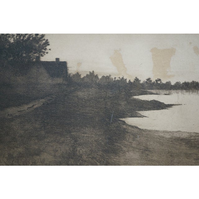 Antique John Octavius Anderson Panoramic Sailboat Village Seascape Etching 20" For Sale - Image 9 of 9