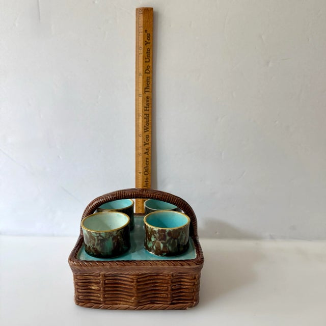 19th Century English Majolica Egg Cup Basket Set- 5 Pieces For Sale - Image 9 of 11
