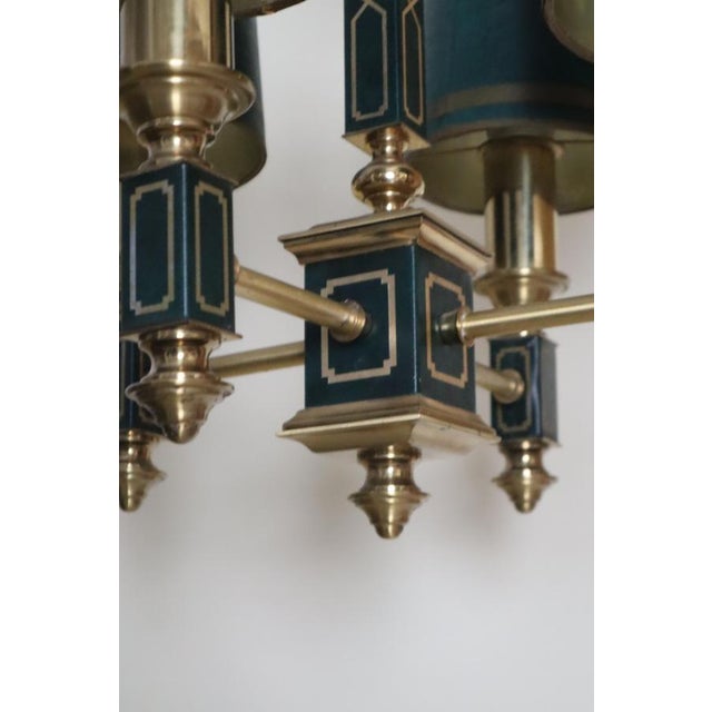 Empire Dark Green Leather and Brass Four-Arm Chandelier, France, 1960s For Sale - Image 13 of 18