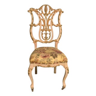 Late 19th Century Rococo Revival–Style Ivory and Gold Pierced-Back Side Chair For Sale