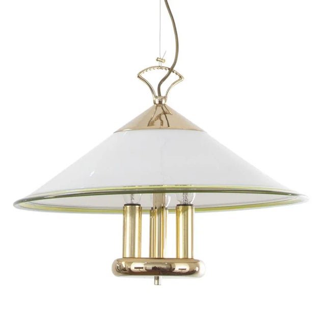 Suspension Lamp in White Murano Glass with Yellow, Green and Galvanic Gold Finishes, Italy, 1980s For Sale - Image 4 of 10