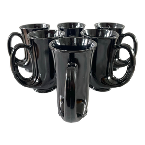 Vintage Black Glass Trumpet Mugs by Tiara Glass - Set of 6