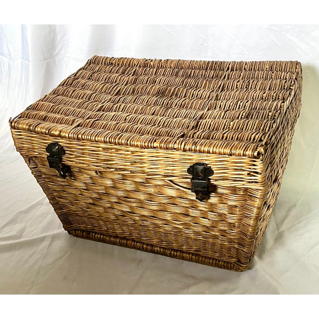 Imported from France. Handcrafted woven wicker travel trunk with original metal hardware. Great storage and organizational...