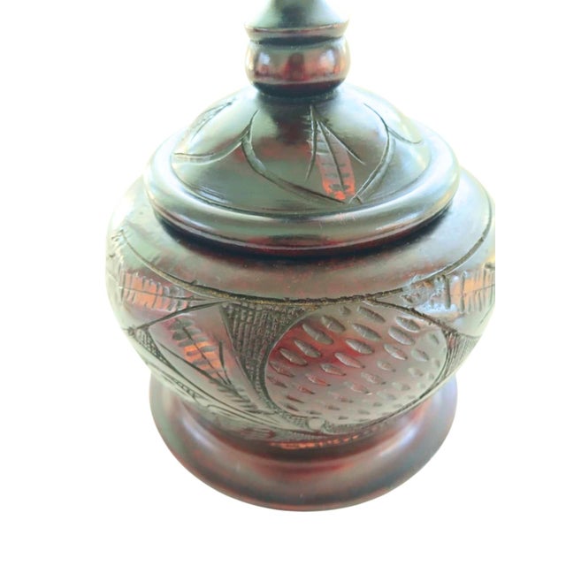 Vintage Large Carved Lidded Bowl Trinket Dish Catchall Tribal Ethnic Statement Piece For Sale In Orlando - Image 6 of 14
