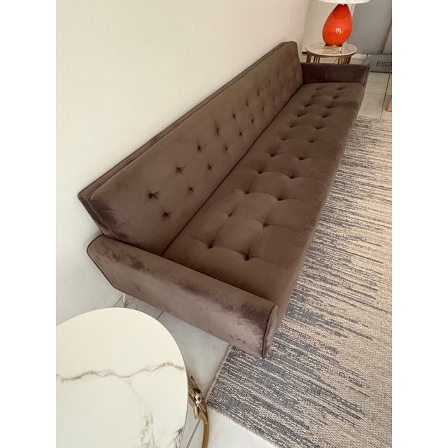 Attributed to Jonathan Adler Rutledge sofa in the rare 104” full-length size. This UNMARKED discontinued design is a...