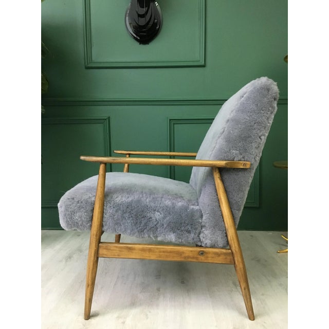 Mid-Century Gray Sheepskin Armchair For Sale - Image 4 of 14