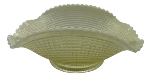 Late 19th Century Albany Model Flint Ribbed Spiral Pattern Ivory Clear Opalescent Uranium Bowl