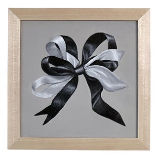 Simple Ribbon Small Framed Painting Acrylic on Canvas Striped Bow For Sale