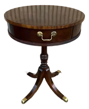 Vintage Federal Style Inlaid Mahogany Pedestal Drum Side Table by Tradition Hoiuse
