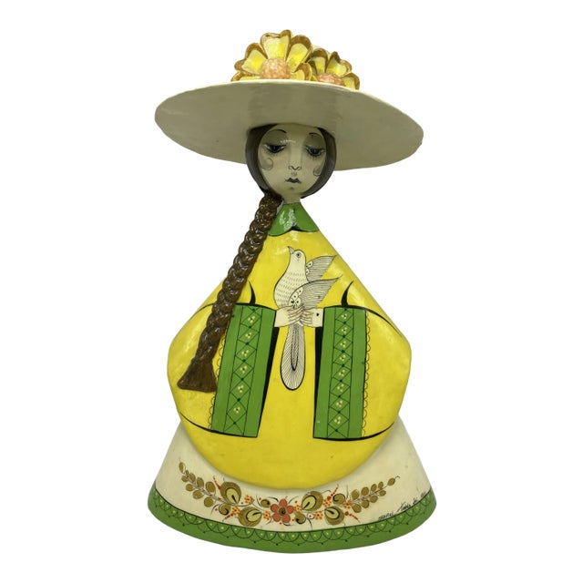 Vintage Sermel Signed Paper Mache Folk Art Mexican Woman For Sale