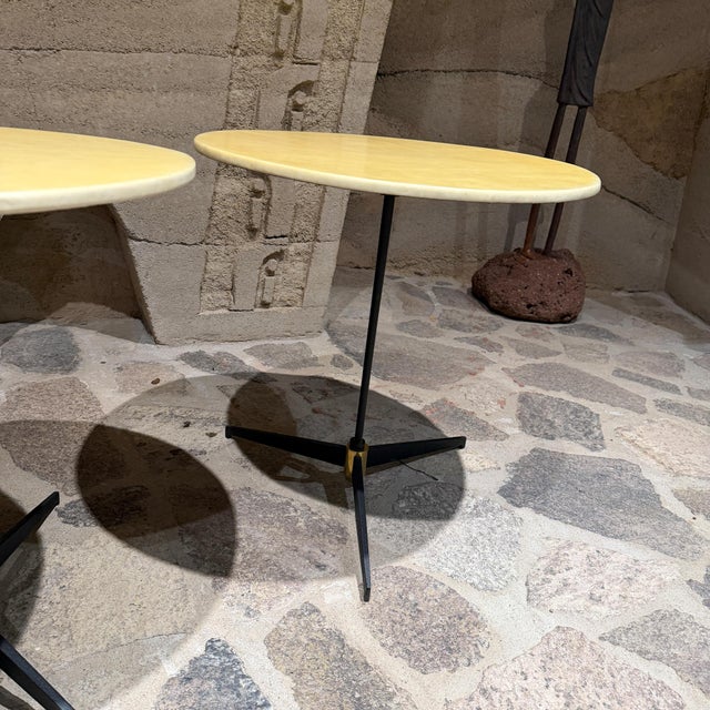 Wood Mid Century Modern Tripod Side Tables Goatskin French Inspired For Sale - Image 7 of 10