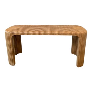 Vintage Boho Chic Split Reed Bamboo Console For Sale