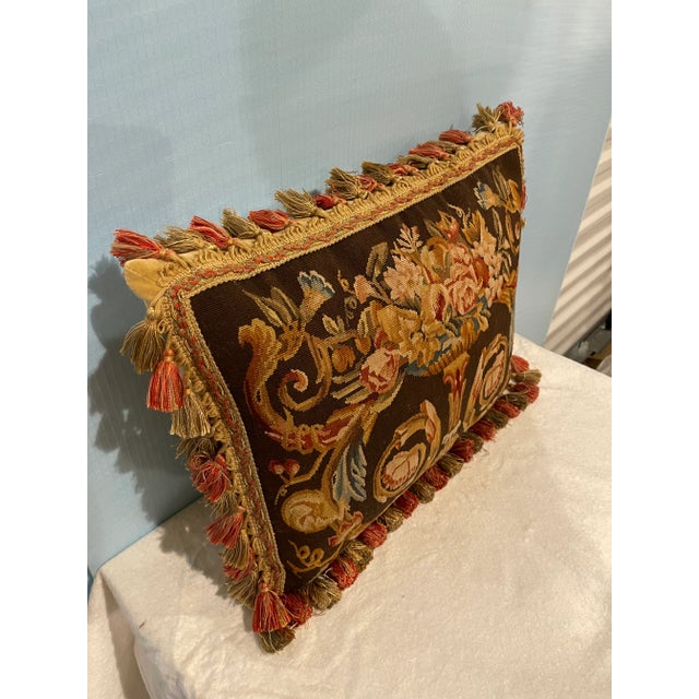 Neoclassical Vintage Neoclassical Aubusson Tapestry Needlepoint Pillow For Sale - Image 3 of 6