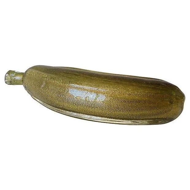 Archimede Seguso Vintage C.1960's Italian Hand-Blown Archimede Seguso Murano Green & Gold Dust Banana For Sale - Image 4 of 6