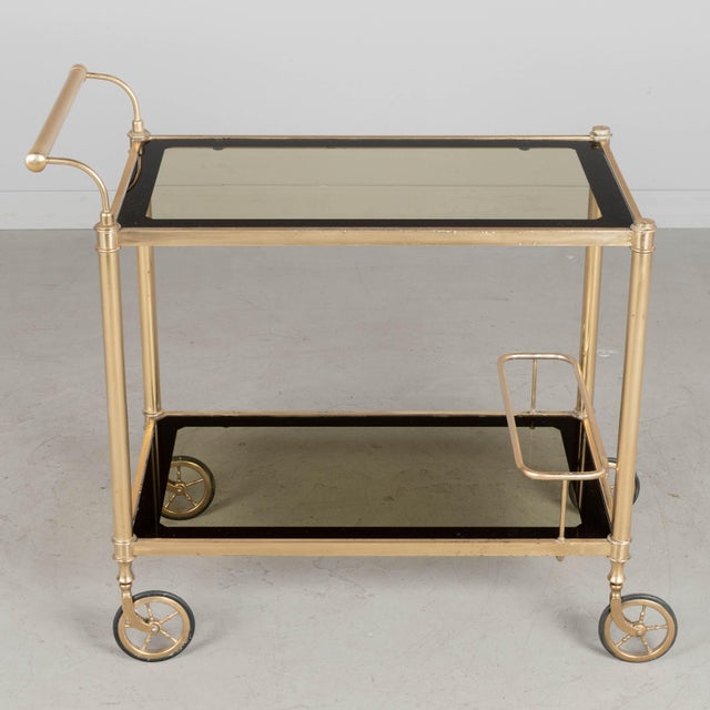 Metal Italian Brass Bar Cart With Smoked Glass Shelves 1970s For Sale - Image 7 of 10