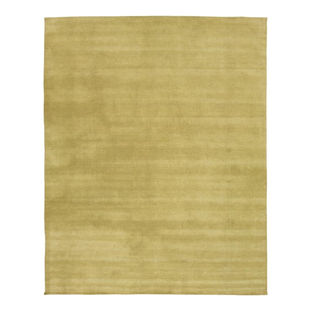 Apadana's Modern Gabbeh Hand-Loom Wool Area Rug in Citron Color For Sale