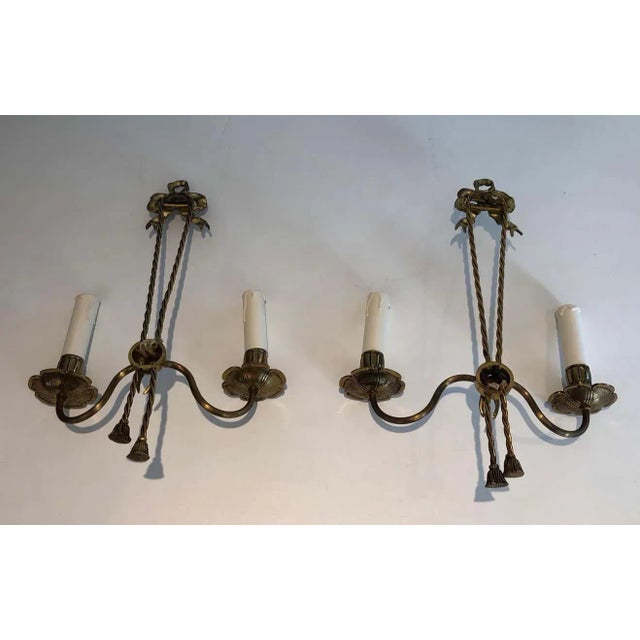 1950s French Louis XVI Style Bronze Wall Lights with Ribbons - A Pair, Unwired For Sale - Image 4 of 13