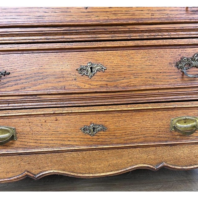 Metal Antique French Oak Marble Top Chest of Drawers For Sale - Image 7 of 16