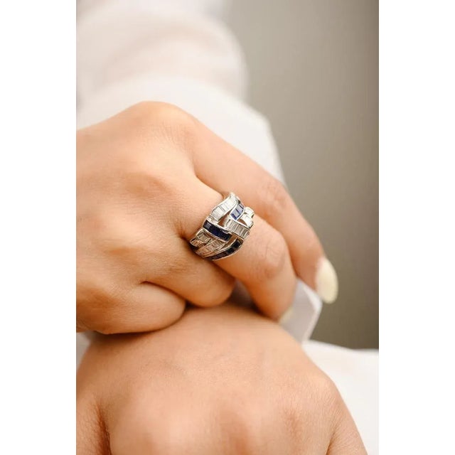 This is part of Chairish’s Fine Jewelry assortment. Art Deco Blue Sapphire and Diamond Ring in 18K Gold featuring natural...