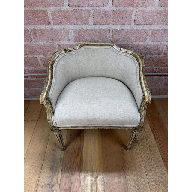 French Antique French Louis XVI Petite Corbeille Vanity Chair For Sale - Image 3 of 17