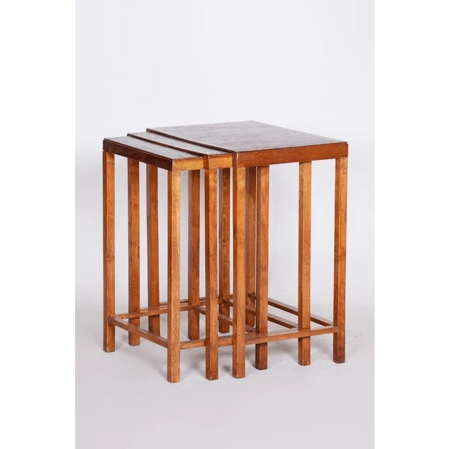 Art Deco Nesting Tables in Oak & Veneer attributed to Jan Vaněk, Czech, 1930s, Set of 3 For Sale - Image 6 of 11