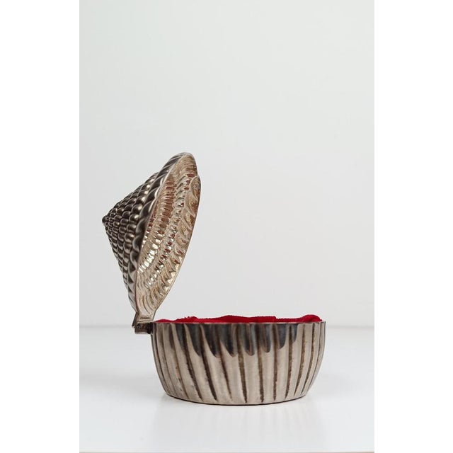 Vintage Sundial Shell-Shaped Silver-Plated Metal Trinket Case Box, 1970s For Sale - Image 6 of 17