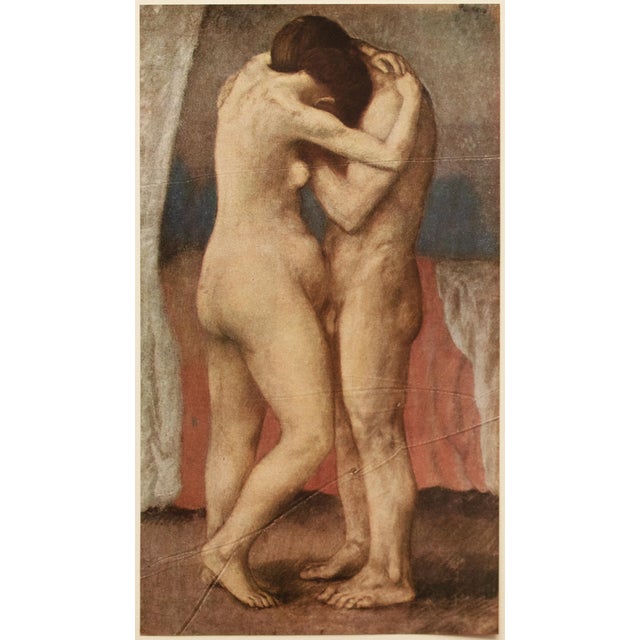 A vintage period offset lithograph, full-color print, after pastel painting L'Étreinte (The Embrace, 1903) by Pablo...