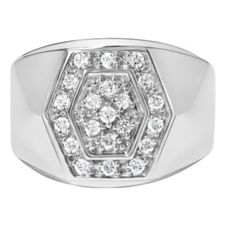 Men's .925 Sterling Silver 1/2 Cttw Multi-Diamond Hexagon Frame Ring (I-J Color, I3 Clarity) - Ring - Size 9 For Sale
