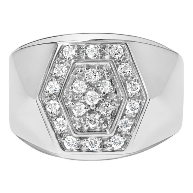 Men's .925 Sterling Silver 1/2 Cttw Multi-Diamond Hexagon Frame Ring (I-J Color, I3 Clarity) - Ring - Size 9 For Sale
