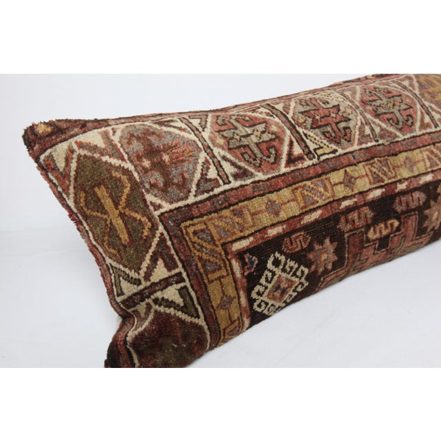 Antique Caucasian Tribal Handwoven Wool Lumbar Pillow Cuhion -16'' X 42'' For Sale - Image 9 of 13