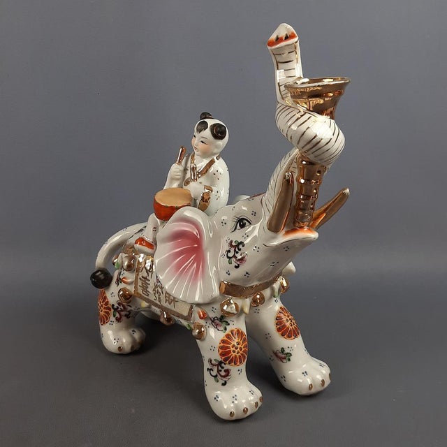 Red Vintage Porcelain Sculpture of Elephant with Drummer, 1970s For Sale - Image 8 of 18