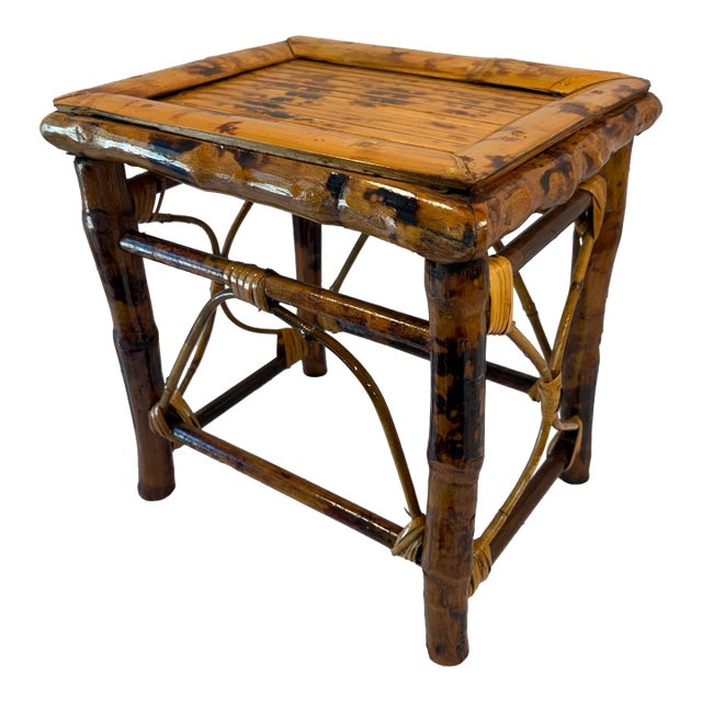 Vintage Burnt Bamboo Plant Stand For Sale