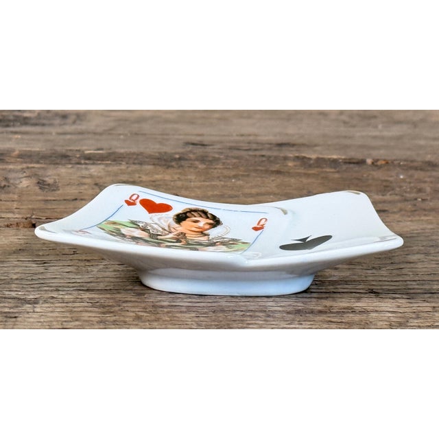 Traditional Vintage Queen of Hearts Playing Card Porcelain Ashtray / Tip Tray For Sale - Image 3 of 5