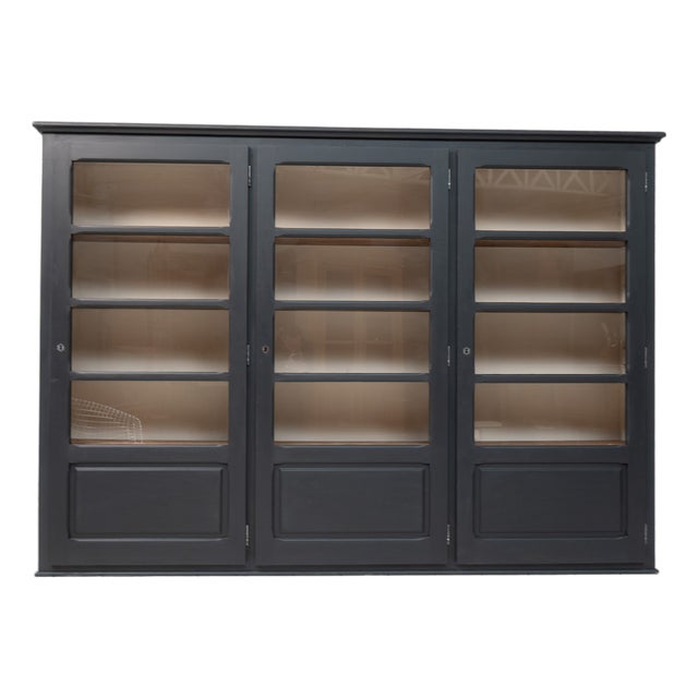 Large Vintage French Blackened Wood Bookcase, 1950 For Sale