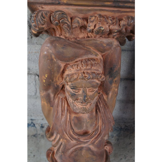 Late 20th Century Late 20th Century Classical Grecian Atlas Figural Wall Shelf Corbels Brackets Sconces- Set of 2 For Sale - Image 5 of 11