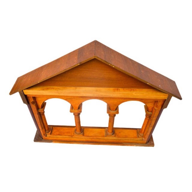 A large pair of 19th century matching carved wood architectural church railings in the form of classical temple facades...