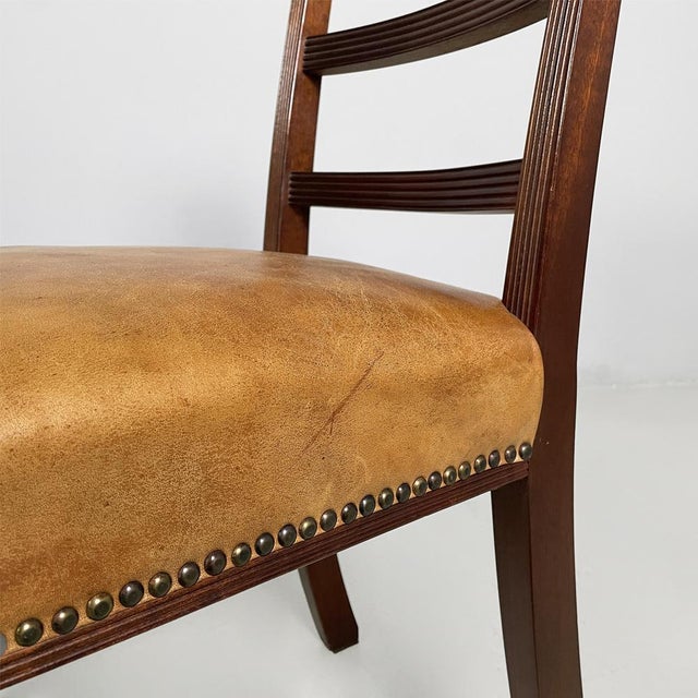 Vintage Italian Chairs in Wood and Brown Leather, 1930s, Set of 4 For Sale - Image 11 of 18