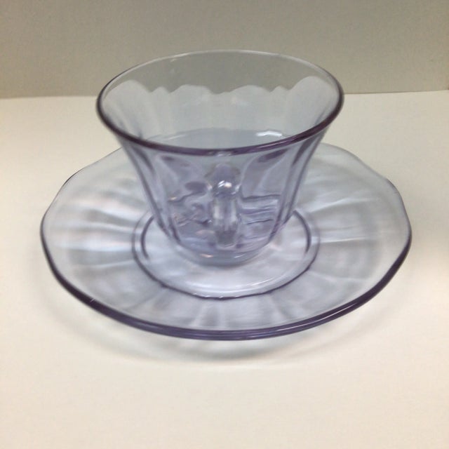Set of 9 1930's tea/coffee cups and plates plates. The blown glass cups with plates have a beautiful lavender hue with an...