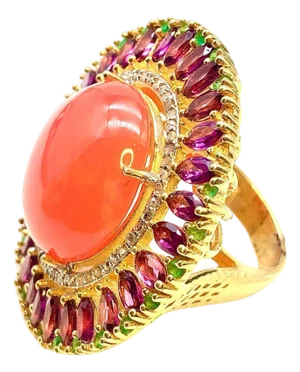Bochic "Orient" Vintage Orange Opal, Rodolite & Diamond Ring Set In 18K & Silver