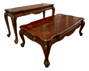 1990s Traditional French Provincial Style Inlaid Burl Wood Coffee & Sofa Table Set - 2 Pieces