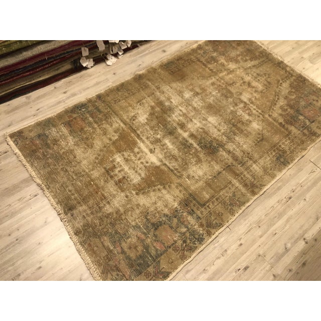 1960s Vintage Tan Nomadic Distressed Wool Floor Rug For Sale - Image 10 of 11