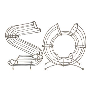 Pair of Vintage Sculptural Chrome Wire Orange Holders / Fruit Racks – Postmodern Kitchen Design For Sale