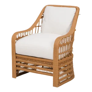 Bunny Williams Home Carolina Wicker Dining Chair with Cushions in Sunbrella Natte Nature Fabric