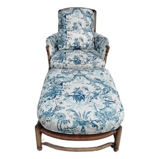 1980s Country French Chair and Ottoman For Sale
