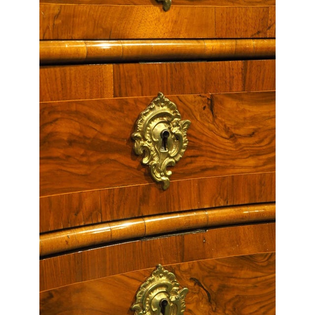 Antique Serpentine 4-Drawer Walnut Veneer Commode From Southern Germany, C. 1750 For Sale In Dallas - Image 6 of 12