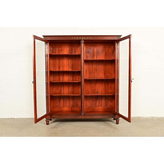 Late 19th Century Antique French Empire Carved Mahogany Bookcase With Mounted Ormolu, Circa 1890s For Sale - Image 5 of 14