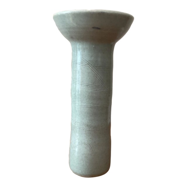 Antique Chinese Green Celadon Decorated Gu Shape Porcelain Vase Stamped For Sale