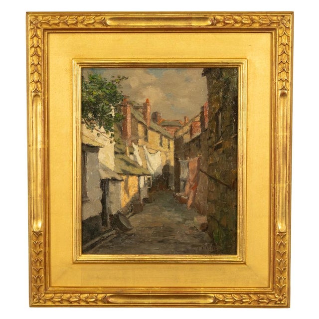 Antique American California Impressionist Oil Canvas Painting St. Ives Cornwall by Anna Althea Hills, 1910 For Sale - Image 4 of 13