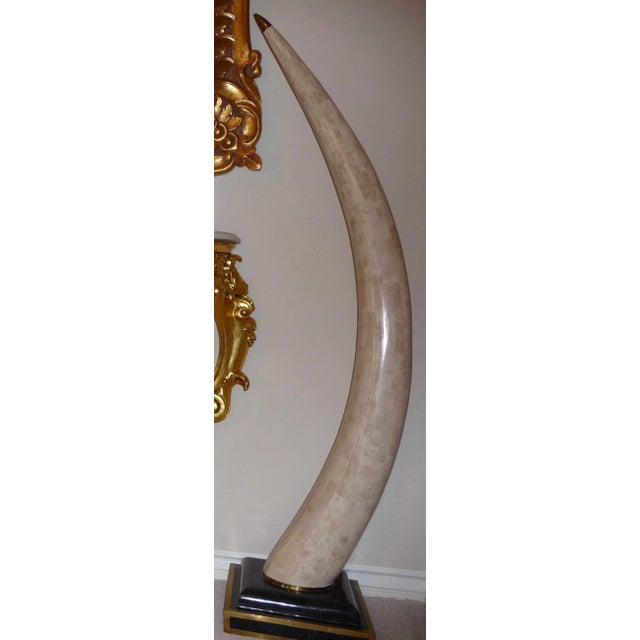 2020s Elephant Tusks, Tessellated Stone With Brass Trim- A Pair For Sale - Image 5 of 5